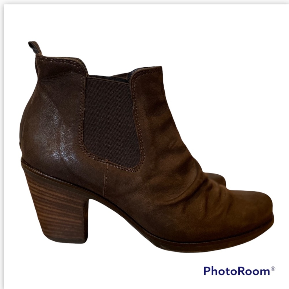 Paul Green Jano Ruched Brown Leather Ankle Boots Size 5.5